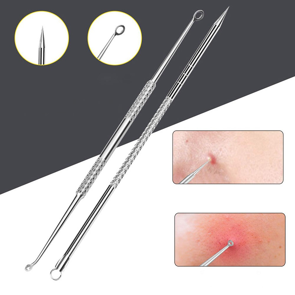 Set of 10Pcs Blackheads Remover Comedone Extractor Pimple Popper Tool Kit Silver
