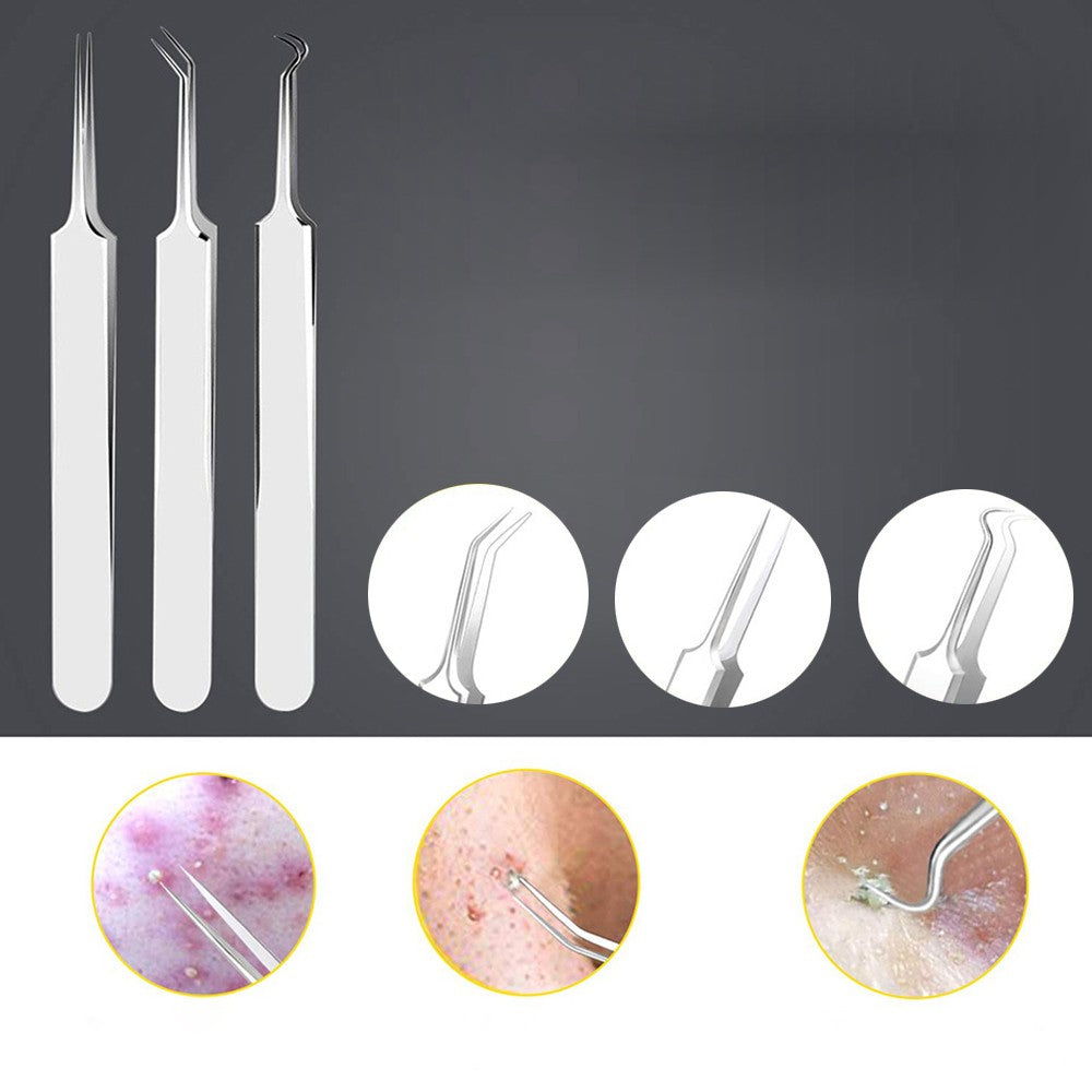 Set of 10Pcs Blackheads Remover Comedone Extractor Pimple Popper Tool Kit Silver