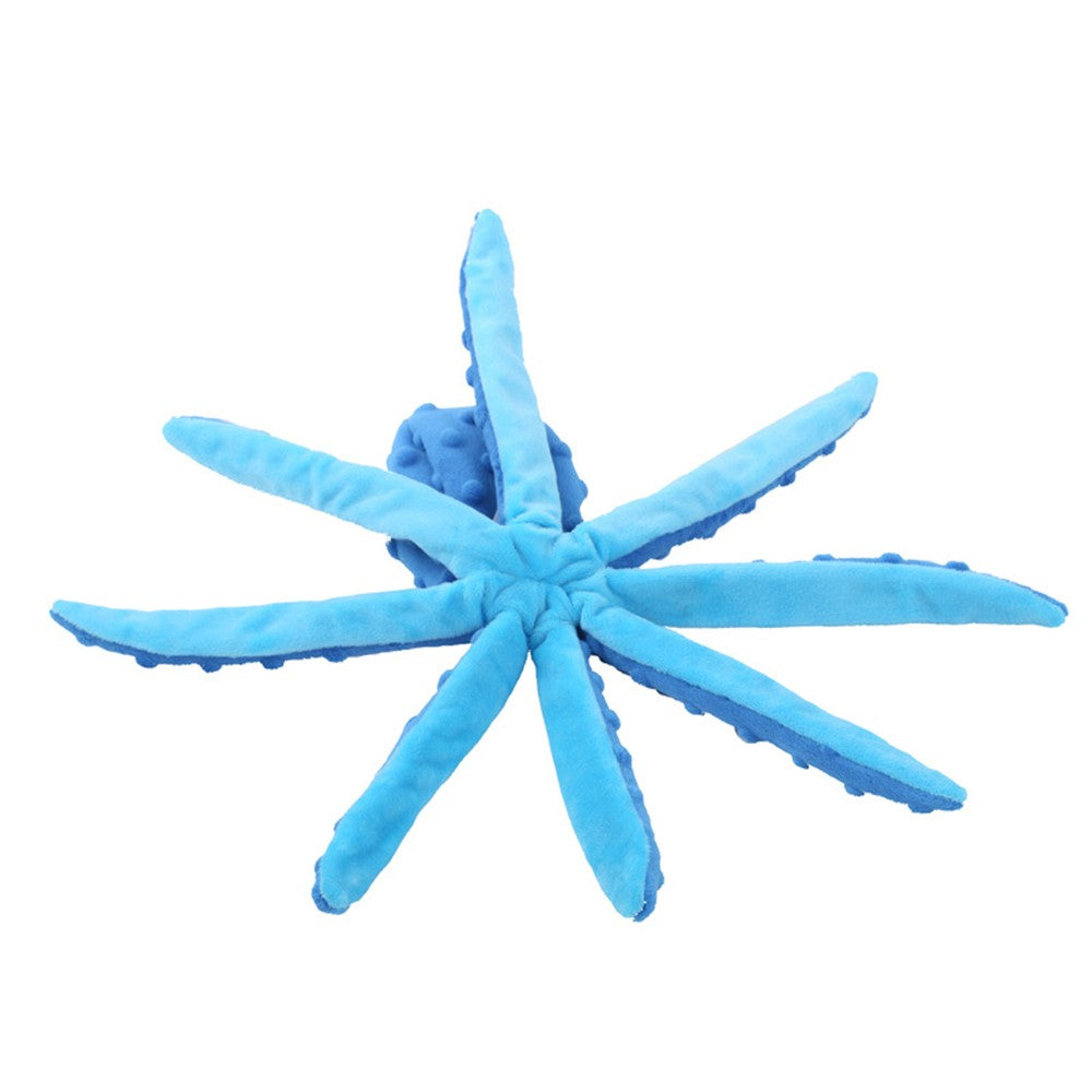 Pet Dog Squeaky Toys Octopus Shaped Dog Chew Toys Plush Dog Toys Blue