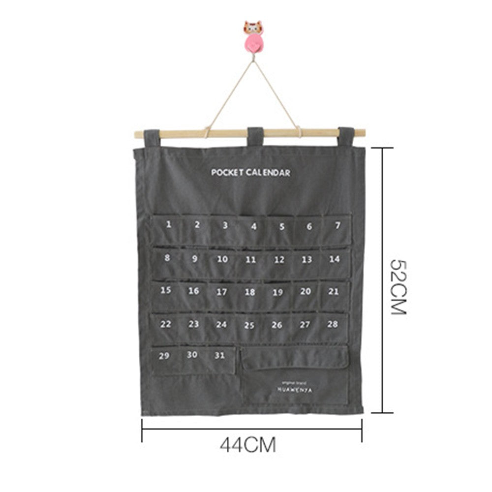 2 X Hanging Calendar Storage Bag with 32 Pockets Hanging Calendar Memo Bag Grey