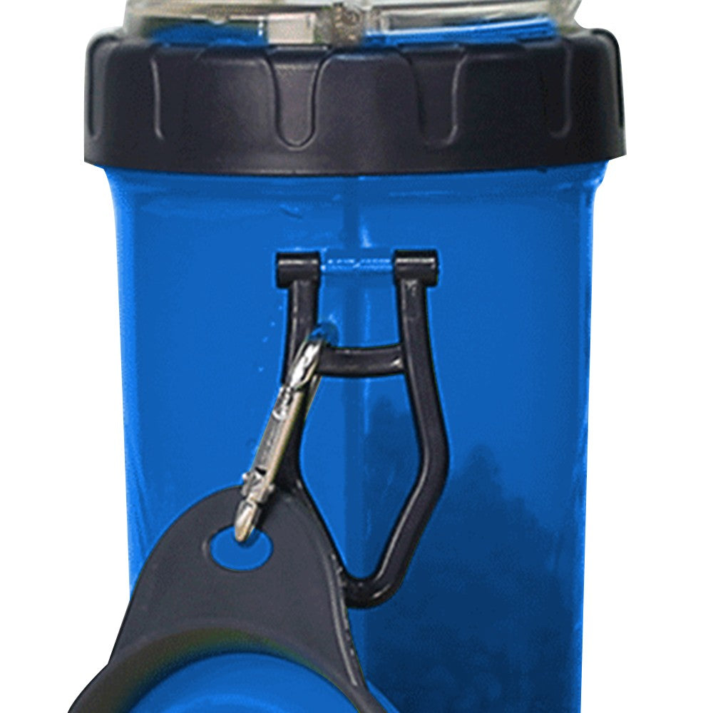 2 in 1 Travel Portable Pet Dog Food Container Water Bottle with Collapsible Bowls Blue