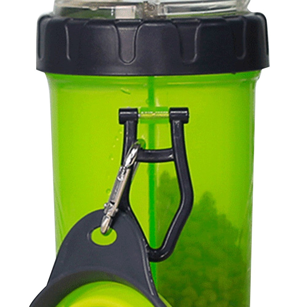 2 in 1 Travel Portable Pet Dog Food Container Water Bottle with Collapsible Bowls Green
