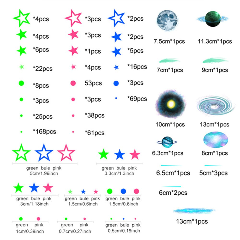 2 X Glow in the Dark Wall Decals Kit Self Adhesive Luminous Stars Wall Sticker Children's Room Wallpaper