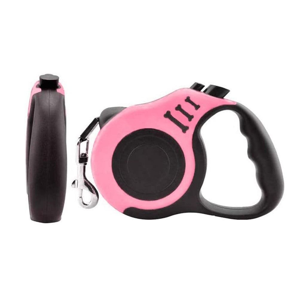 5m Retractable Nylon Dog Training Leash with Folding Bowl Waste Bag Dispenser Pink