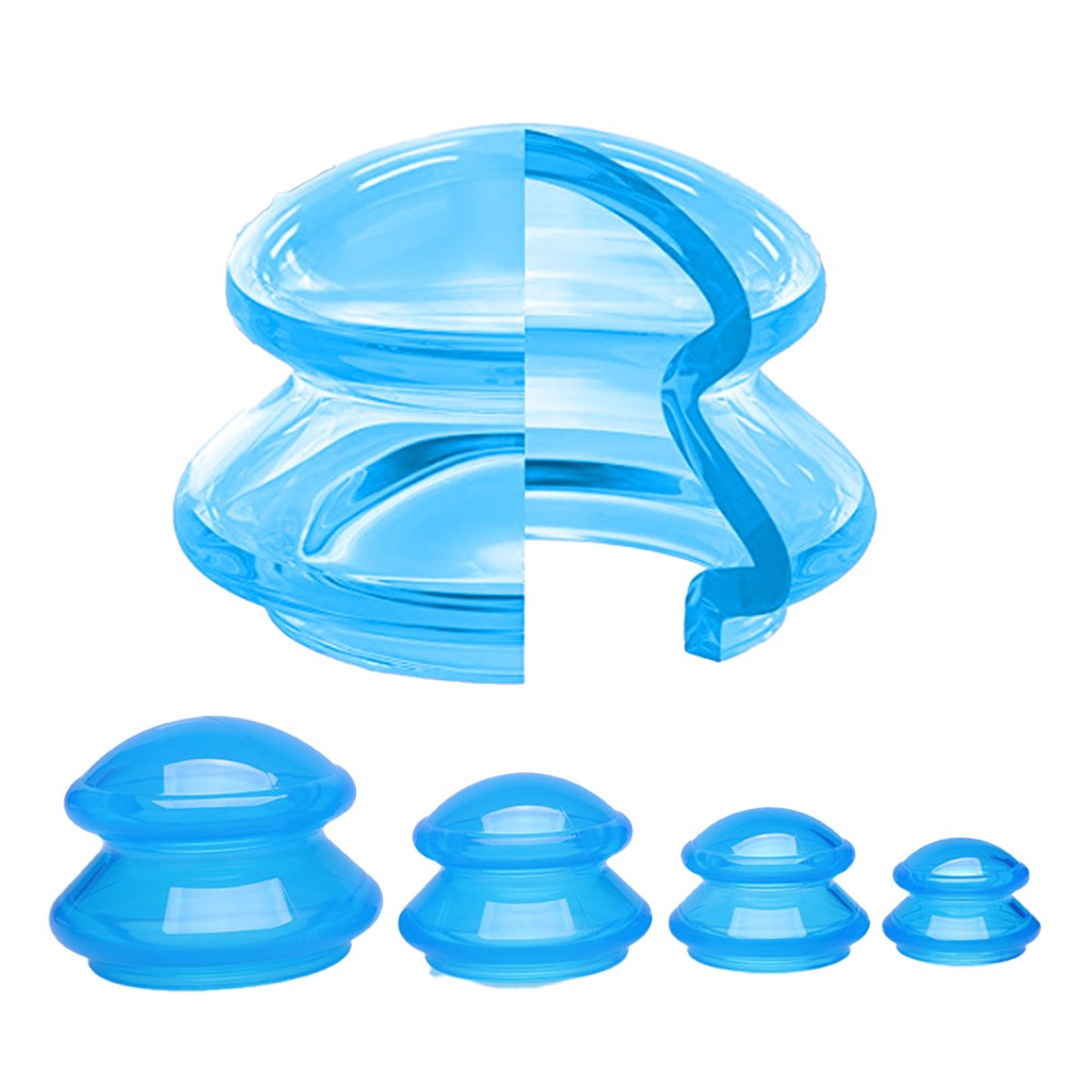 4Pcs Facial and Body Edge Cupping Therapy Set Clear Silicone Massage Cups for Cupping Therapy Blue