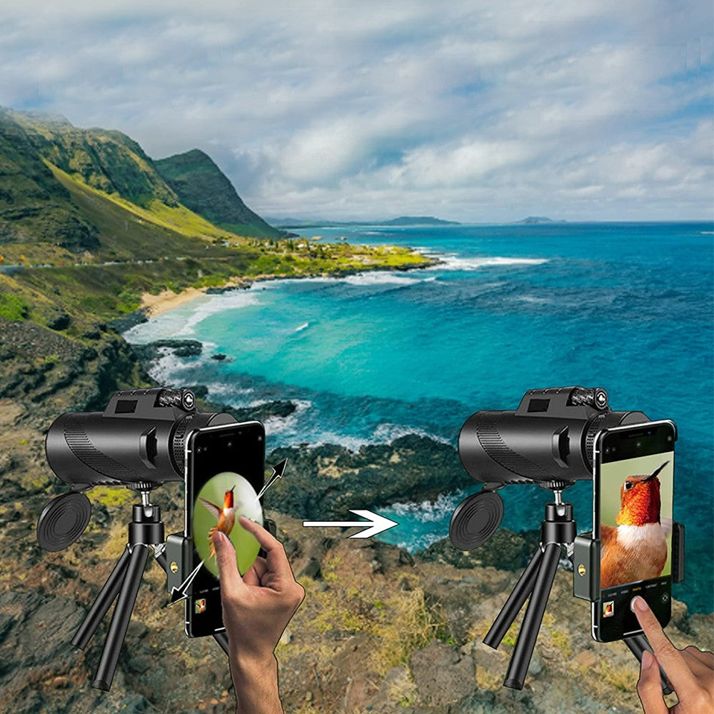 1 Set of 10-12X Magnification HD Monocular Telescope with Smartphone Clip and Tripod for Travel Hiking Scenery