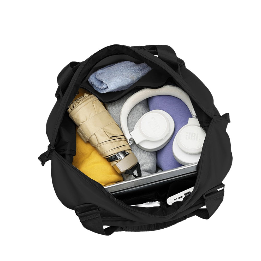 Large Capacity Foldable Travel Duffel Bag Collapsible Fitness Bag Water Resistant Handbag Backpack Black
