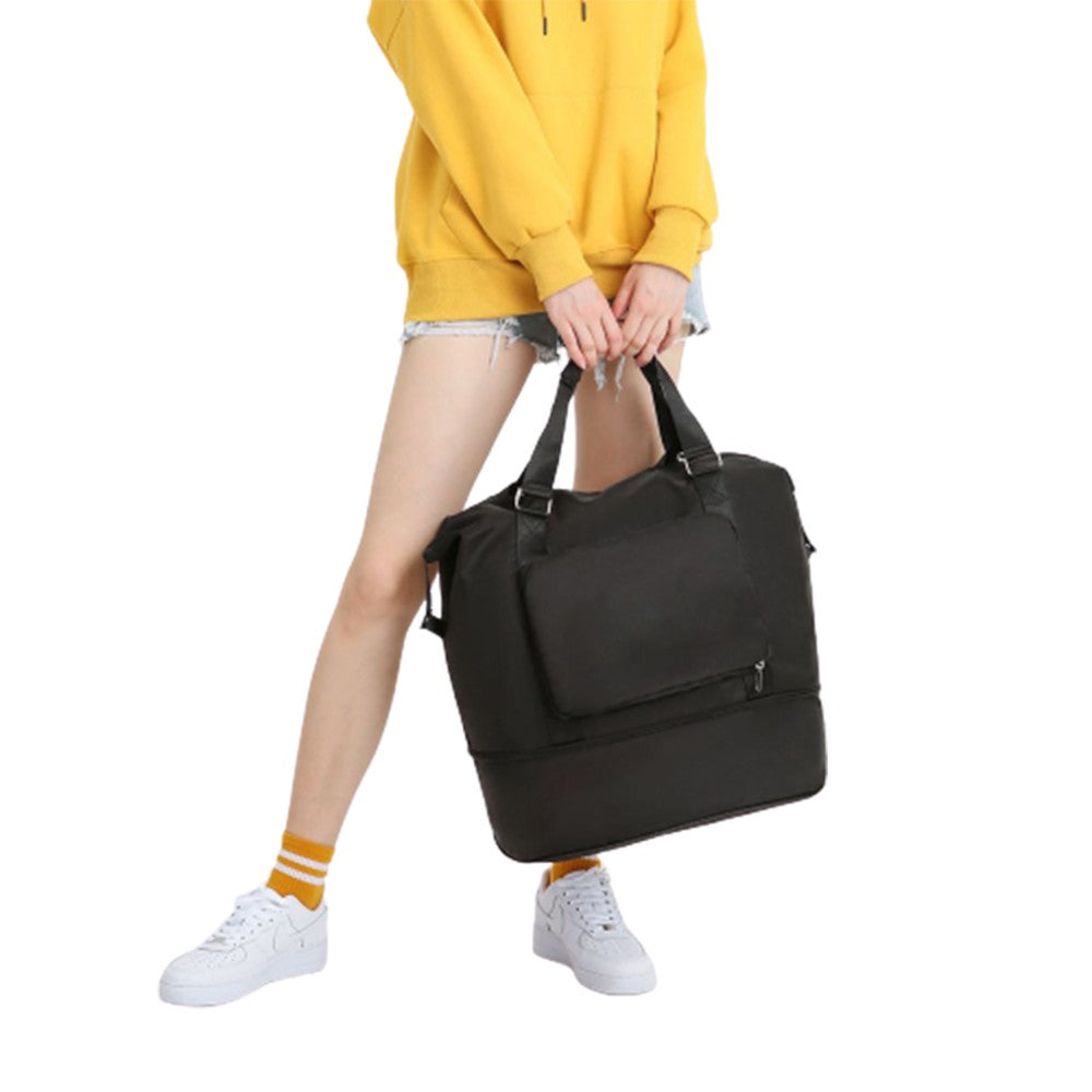 Large Capacity Foldable Travel Duffel Bag Collapsible Fitness Bag Water Resistant Handbag Backpack Black