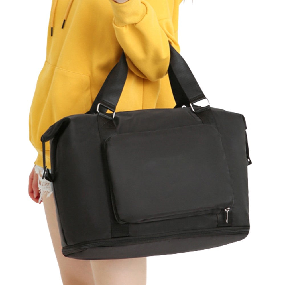 Large Capacity Foldable Travel Duffel Bag Collapsible Fitness Bag Water Resistant Handbag Backpack Black
