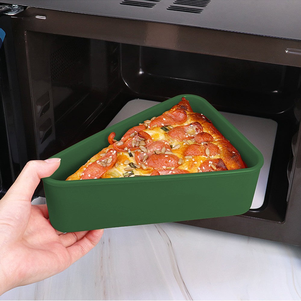 Reusable Pizza Slice Storage Container Silicone Pizza Box with Microwavable Serving Tray Green