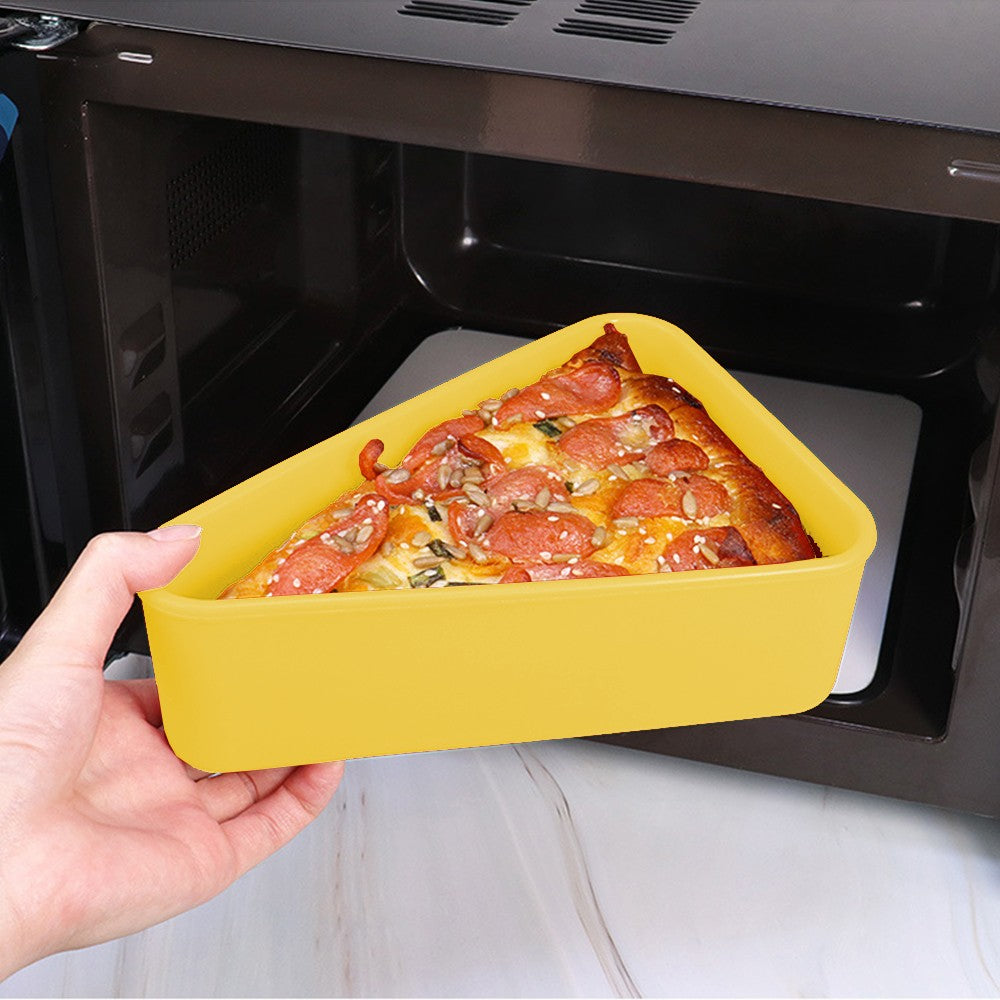 Reusable Pizza Slice Storage Container Silicone Pizza Box with Microwavable Serving Tray Beige