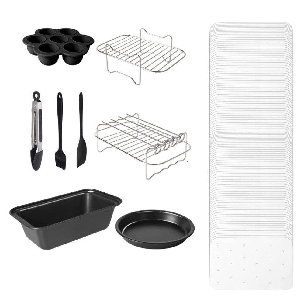 100 Sheets Air Fryer Paper Liner and 8Pcs Cake Pan Pizza Pan Accessories Set Air Fryer Rack