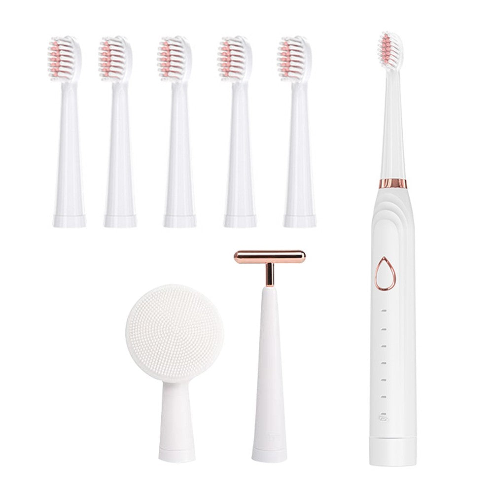 3 in 1 Multifunction Electric Toothbrush Rechargeable Smart Timer Cleaning Toothbrush with 5 Brush Head White