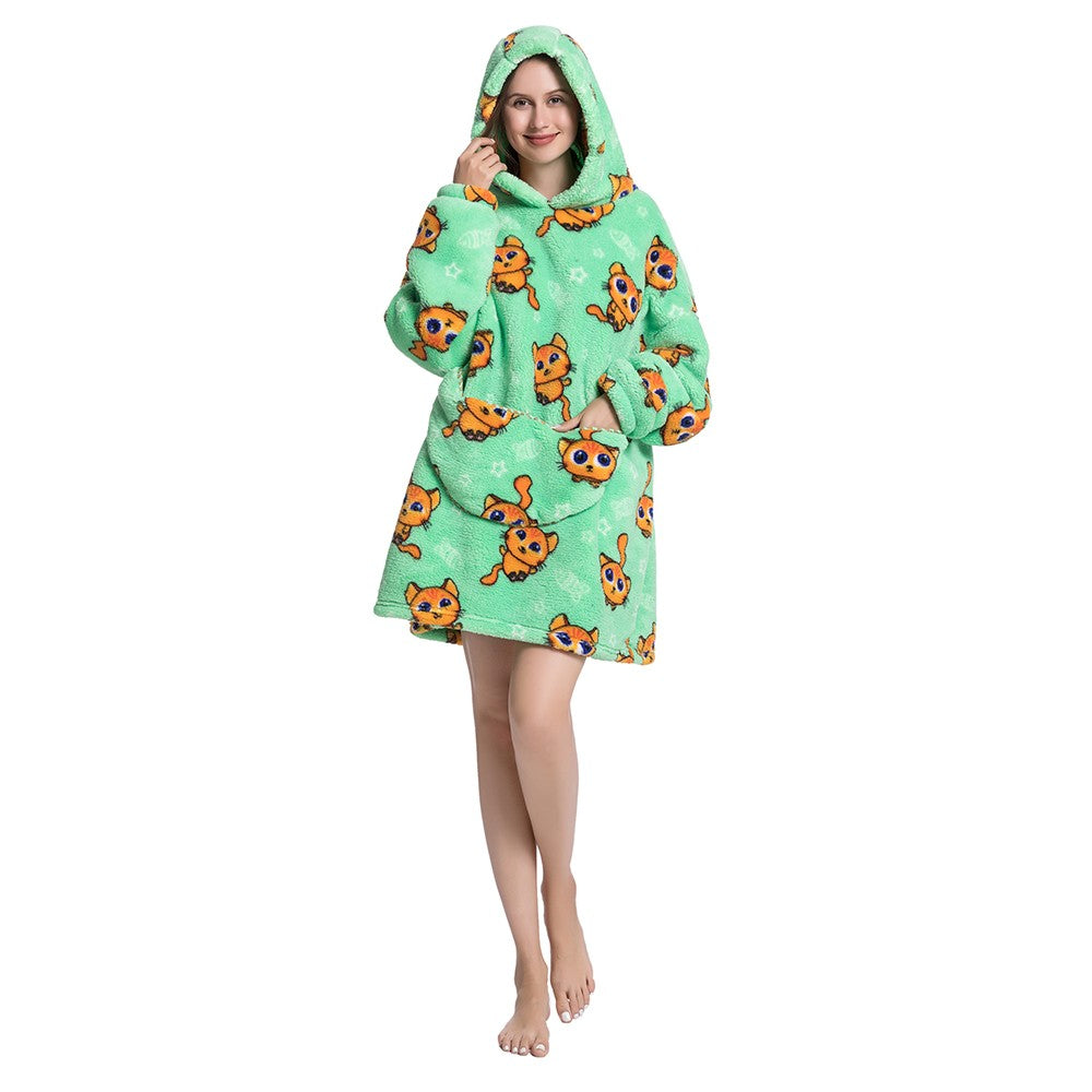 L Unisex Hooded Blanket Wearable Blanket Oversized Hoodie Blanket Green