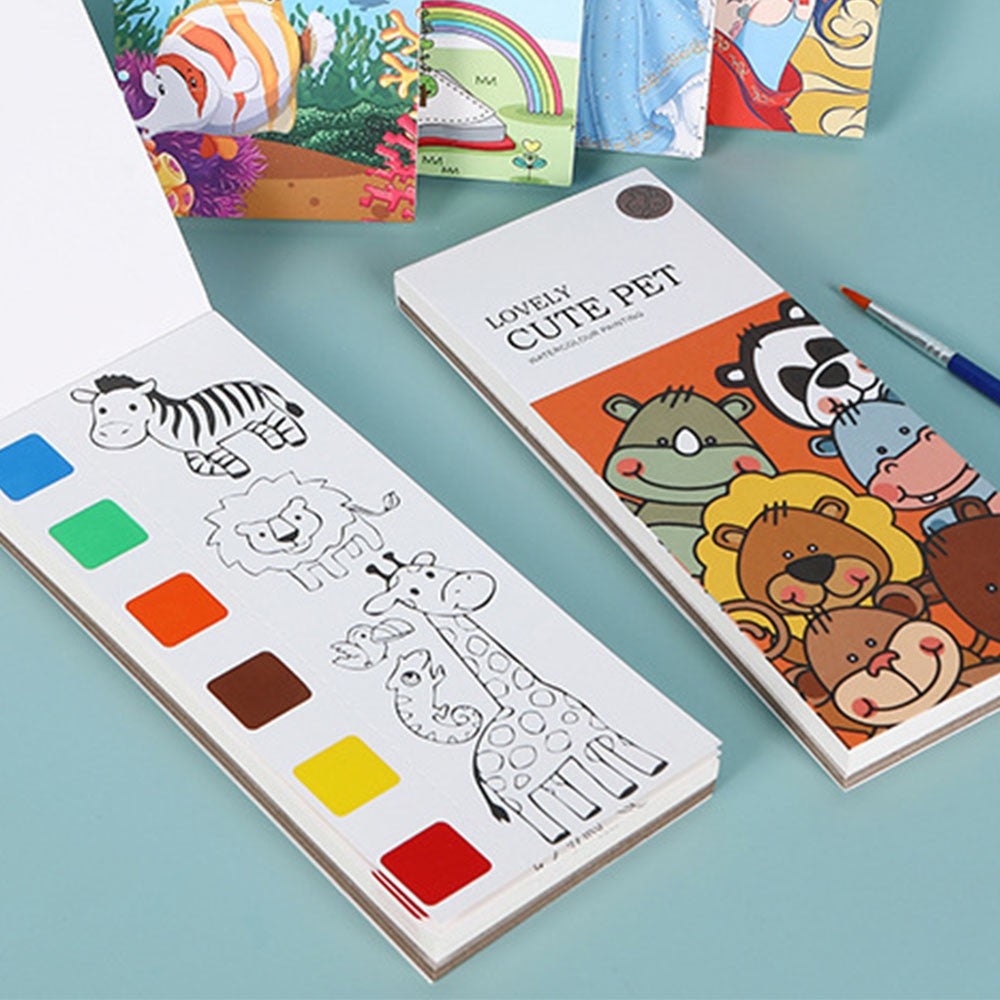 2 X Portable Kids Watercolor Painting Book with Brush Pocket Painting Bookmark