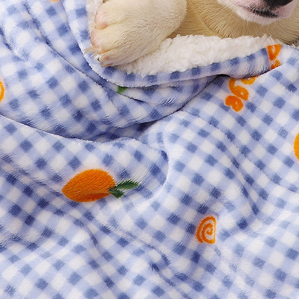 60x40cm Double Layer Pet Winter Warm Blanket Cat Dog Plush Blanket Flannel Throw Blanket Blue