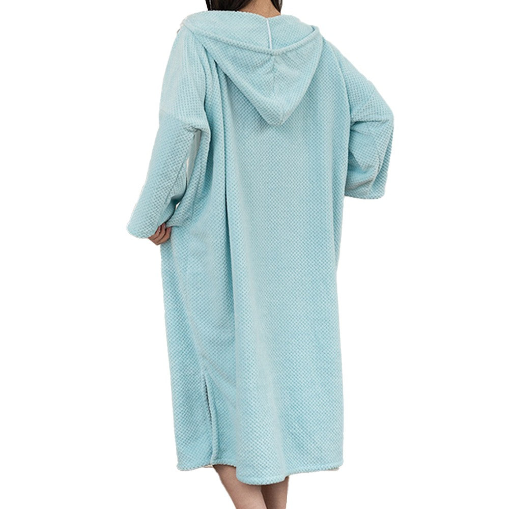 Wearable Bath Towel with Hood Oversized Beach Changing Towel Swim Robe Poncho Blue