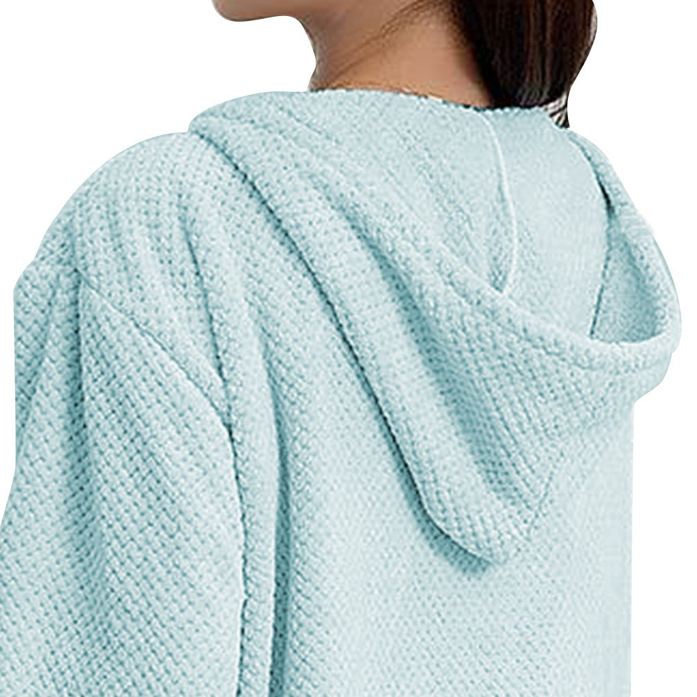 Wearable Bath Towel with Hood Oversized Beach Towel Swim Robe Poncho Blue