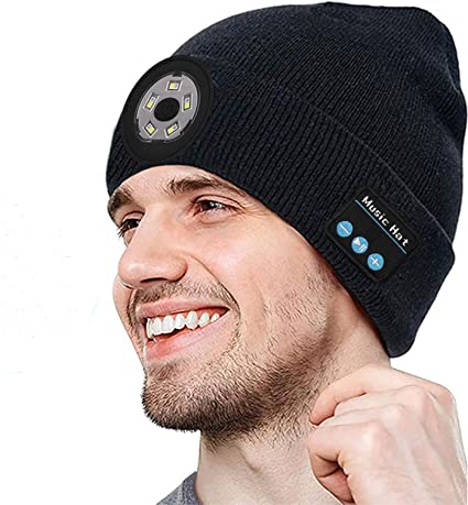 Bluetooth Beanie Hat Wireless Headphones Head Light Beanie Head Warmer Black