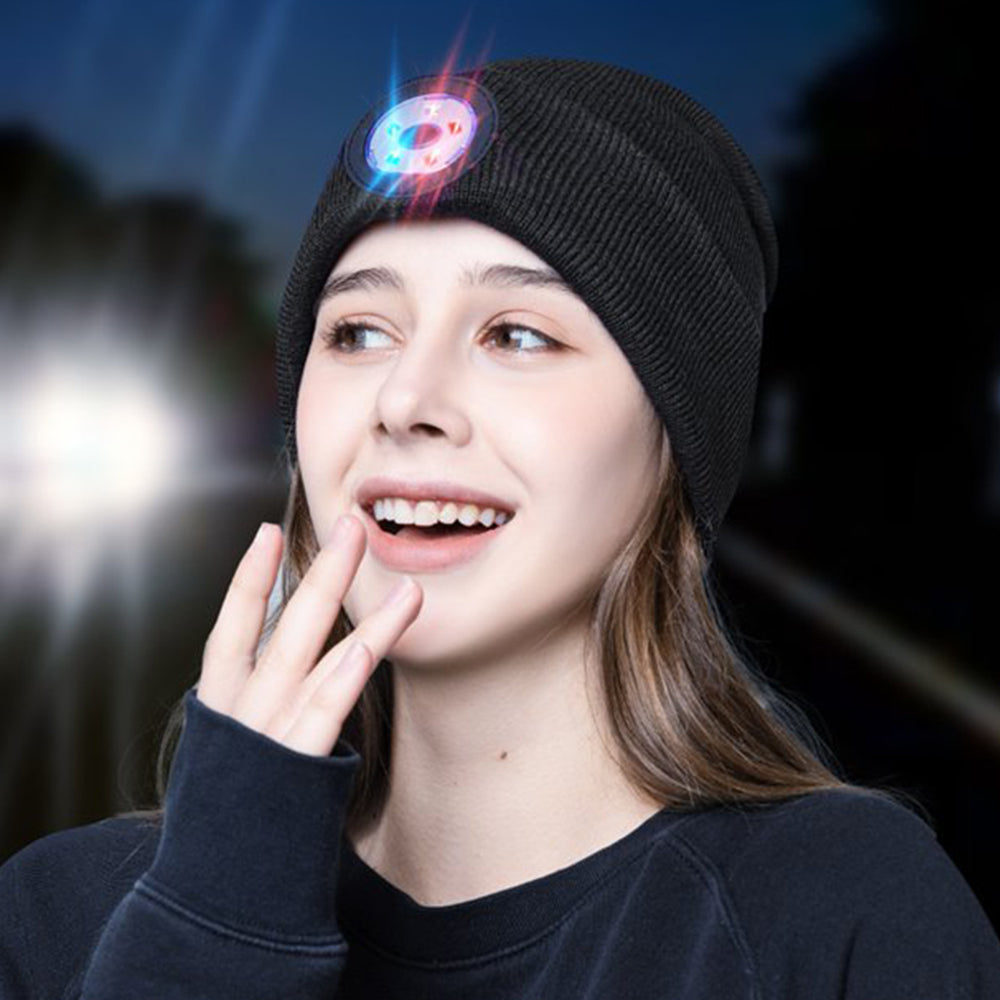 Bluetooth Beanie Hat Wireless Headphones Head Light Beanie Head Warmer Black