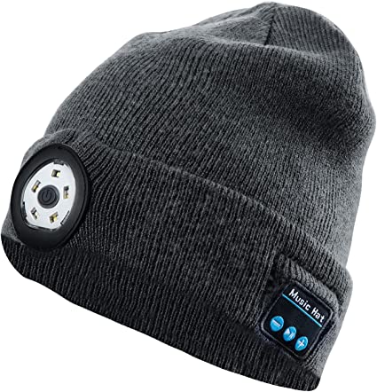 Bluetooth Beanie Hat Wireless Headphones Head Light Beanie Head Warmer Grey