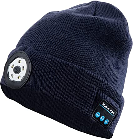 Bluetooth Beanie Hat Wireless Headphones Head Light Beanie Head Warmer Blue