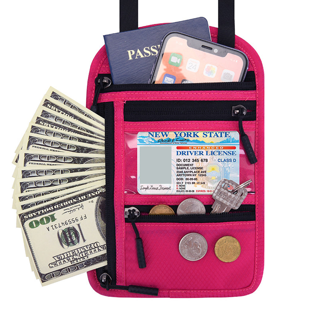 Travel RFID Blocking Passport Holder Travel Wallet Crossbody Phone Bag Rose Red