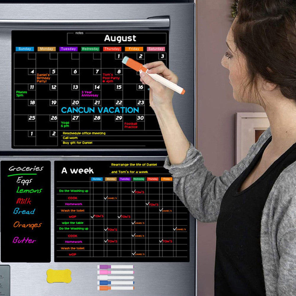 2 X Magnetic Dry Erase Calendar Set for Refrigerator Magnetic Chalkboard Planner Organizer with 5 Pens