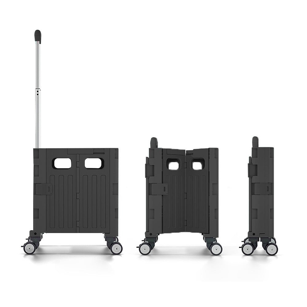 Folding Utility Cart Rolling Crate Handcart with Lid Telescoping Handle for Camping Shopping Black