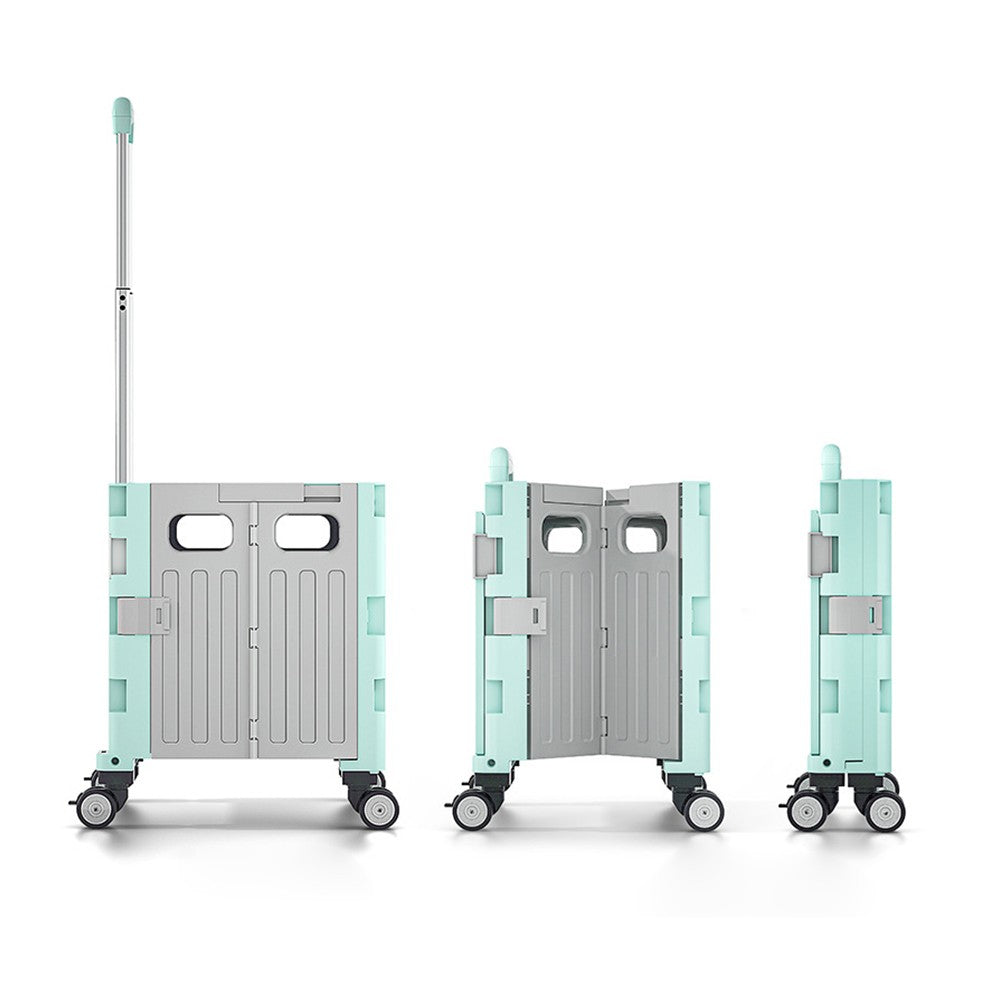 Folding Utility Cart Rolling Crate Handcart with Lid Telescoping Handle for Camping Shopping Green
