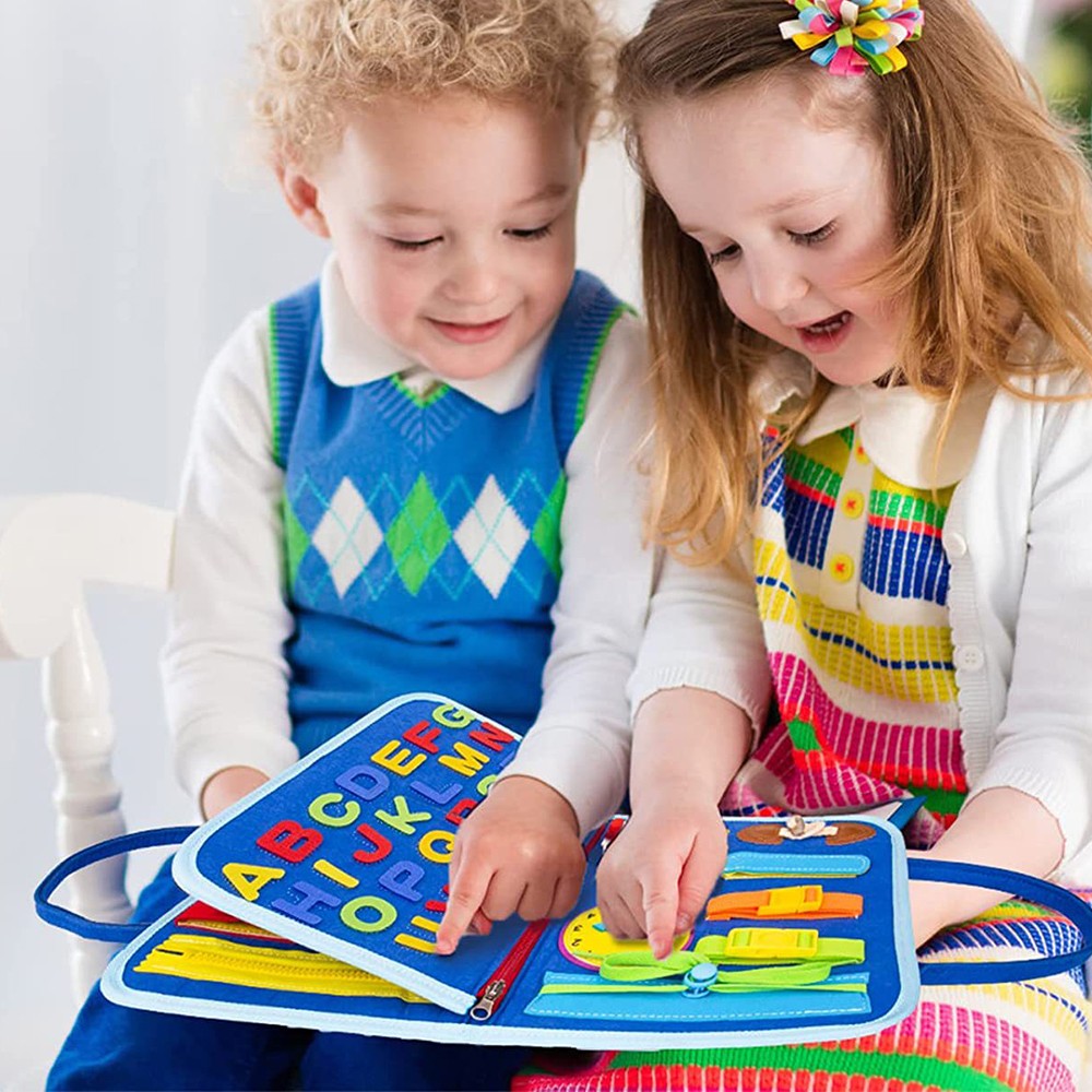 Montessori Busy Board Toy Felt Toddler Travel Educational Toy Blue Space Style