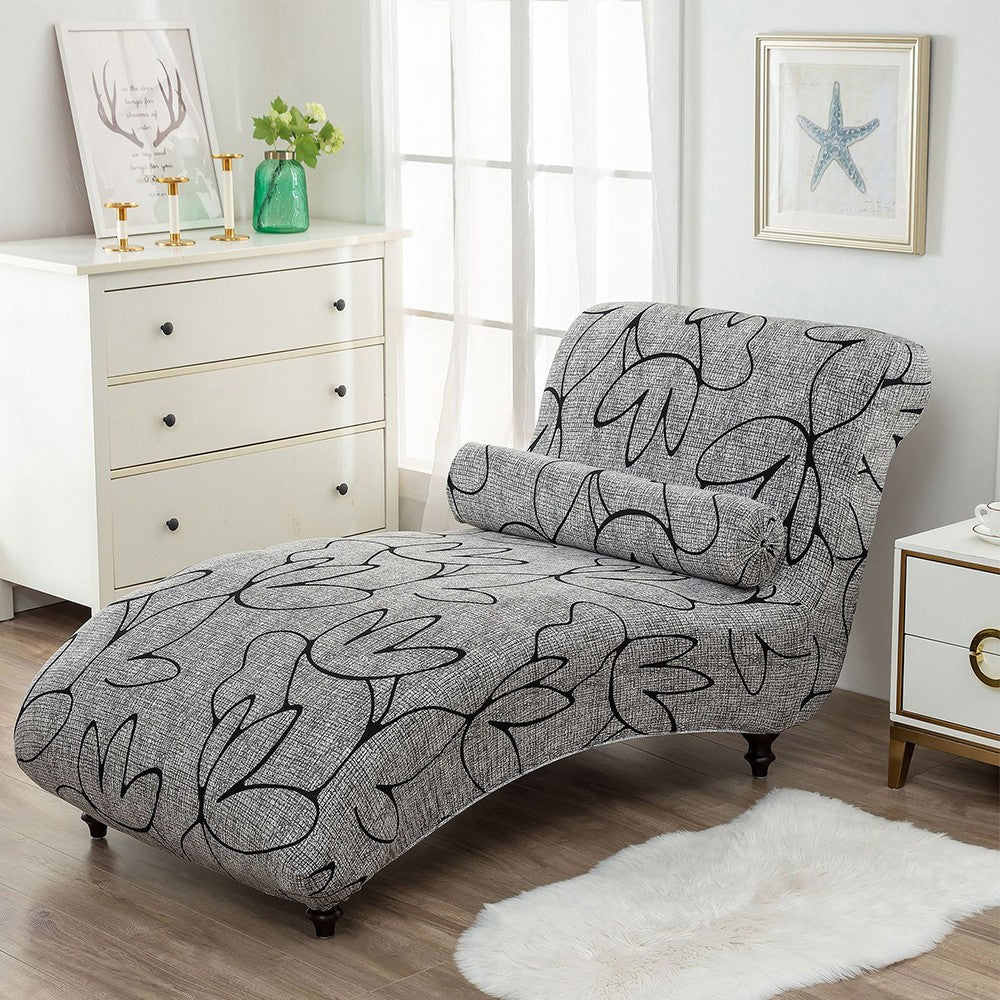 Stretch Printed Armless Chaise Lounge Cover and Pillowcase Set Lounge Chaise Slipcover Style 1