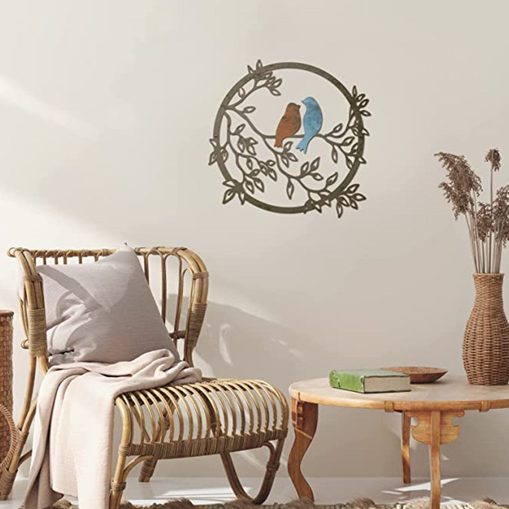 1 X 30cm Bird on Tree Branch Silhouette Wall Art Metal Wall Window Decoration Home Decor Colorful