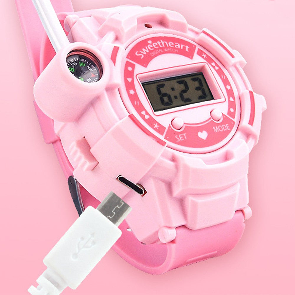 2Pcs Kids Watch Walkie Talkie Rechargeable Remote Wireless Call Intercom Toy with Flashlight Pink