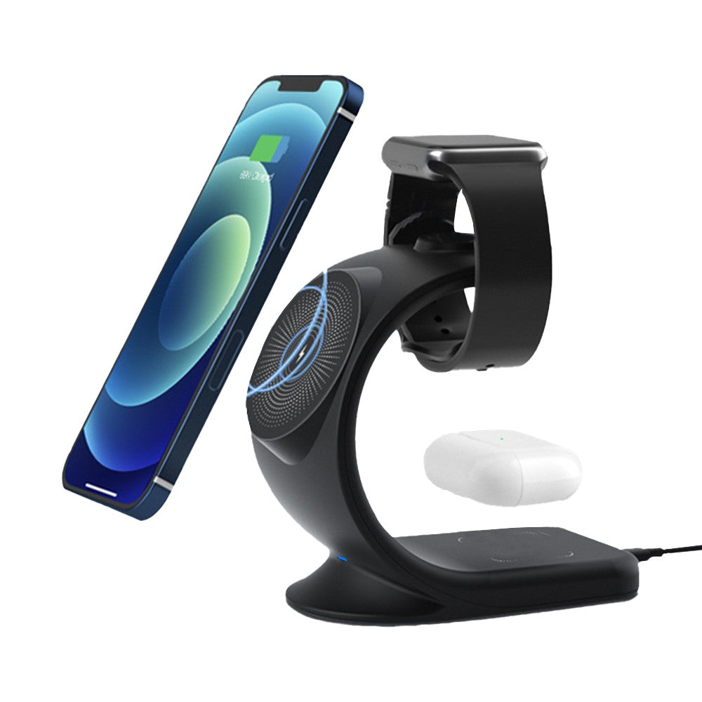 3 in 1 Magnetic Wireless Charger Stand Charging Station for iPhone Apple Watch Black