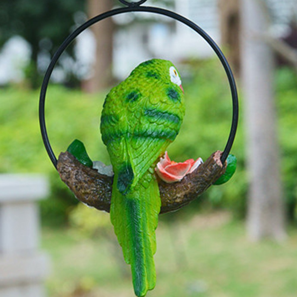 Parrot Hanging Statue Bird Resin Sculpture Home Garden Figurine Decor Green