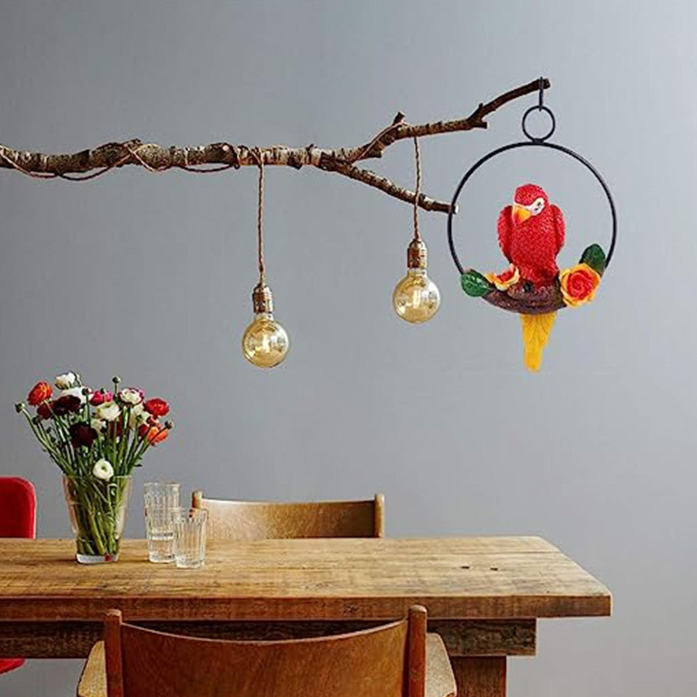 Parrot Hanging Statue Bird Resin Sculpture Home Garden Figurine Decor Red