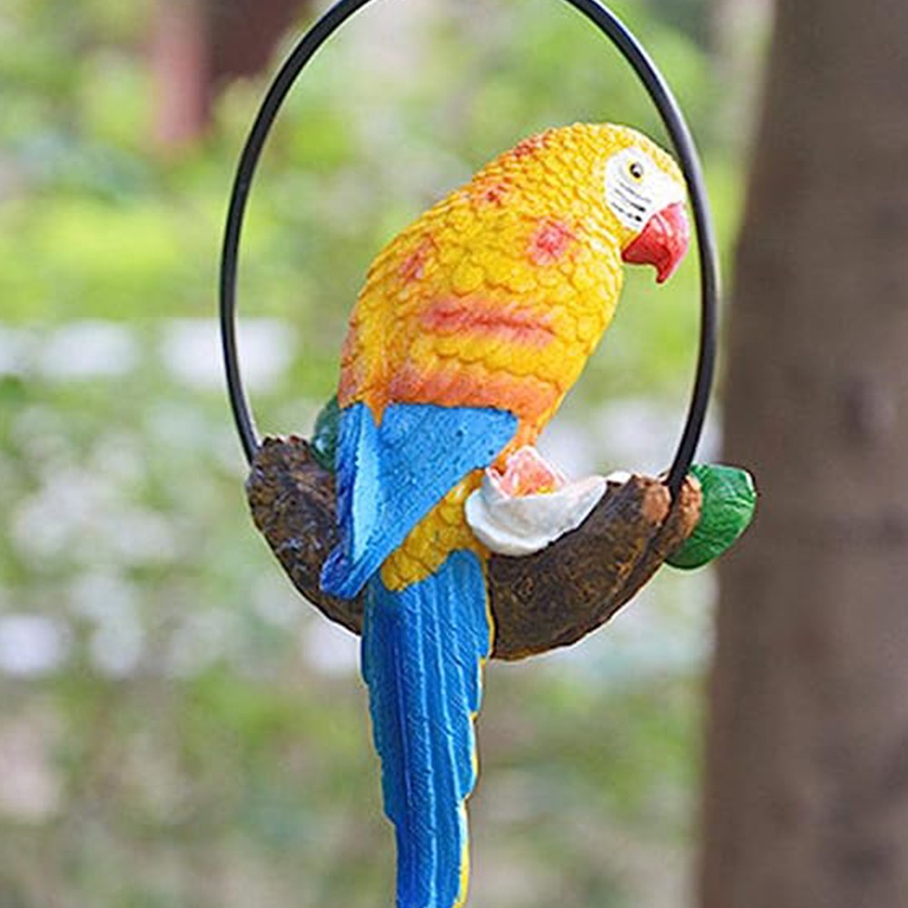 Parrot Hanging Statue Bird Resin Sculpture Home Garden Figurine Decor Yellow