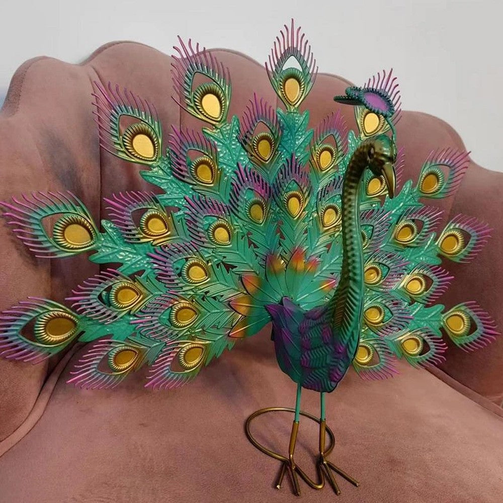 Metal Peacock Outdoor Sculpture Garden Animal Statue Lawn Art Ornament Green