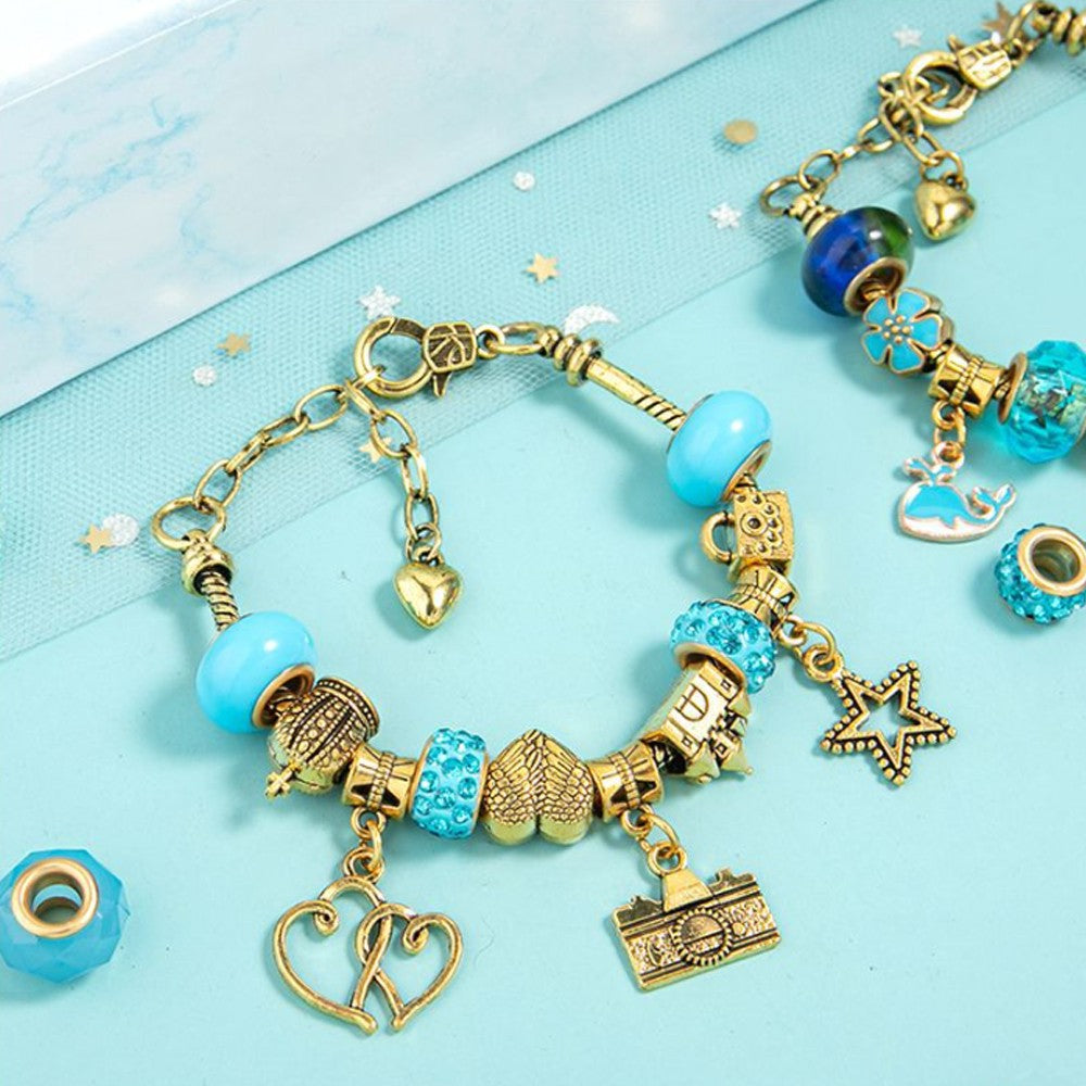 66Pcs DIY Bracelet Making Kit Charm Bracelets Kit Jewellery Crafts Set Blue