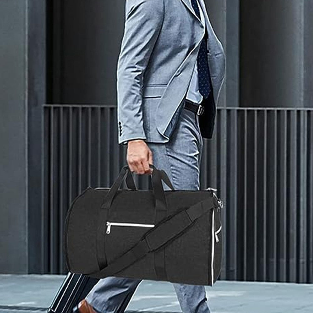 2 in 1 Carry on Garment Bag Travel Duffel Bag Suit Cover Bag with Shoe Compartment Black