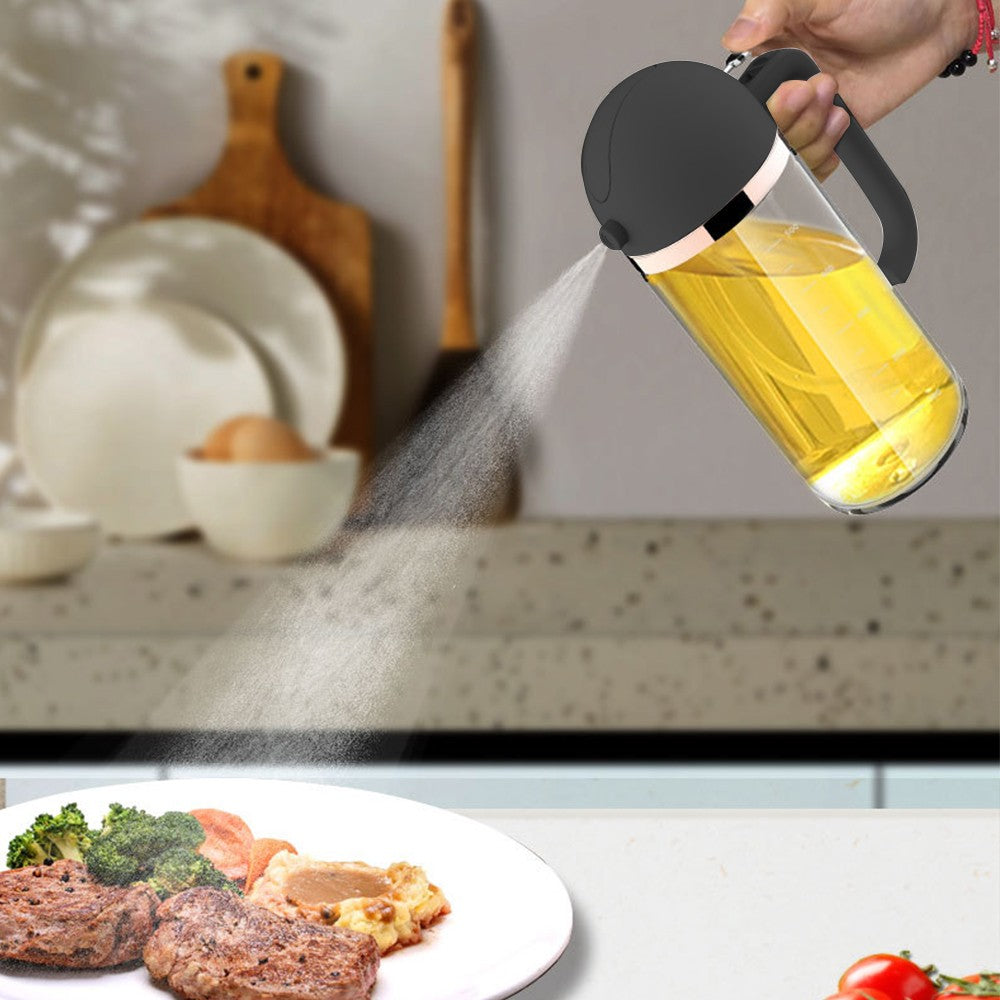 2-in-1 550ml Oil Dispenser Oil Sprayer Oil Container Bottle with Pourer Black
