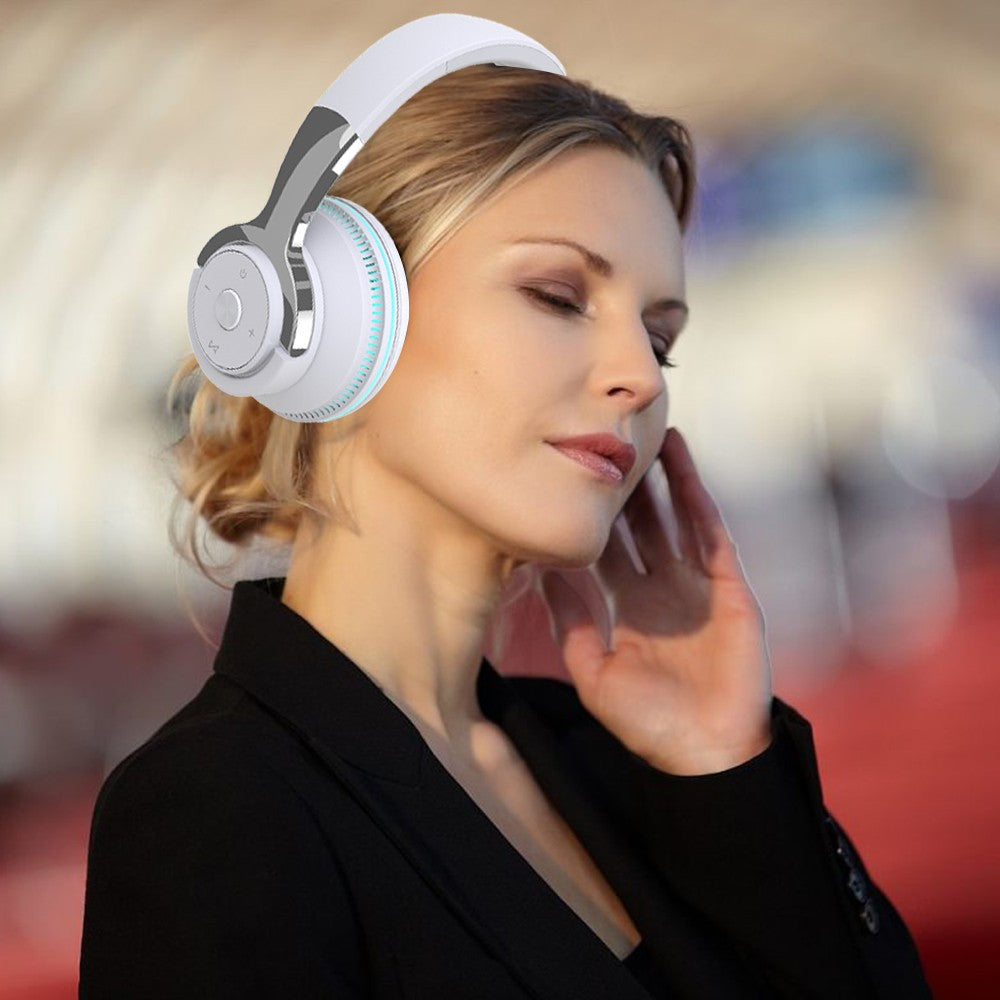 Bluetooth 5.1 Headphone LED Light Up Wireless Stereo Headset Foldable White
