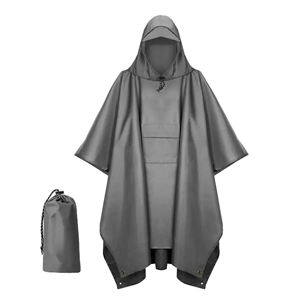 2Pcs 3-in-1 Adult Hooded Rain Poncho Water-resistant Unisex Raincoat Jacket Army Green+Grey
