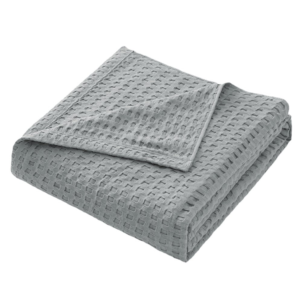 150x200cm Waffle Weave Blanket Cozy and Soft Pure Cotton Woven Blanket Grey