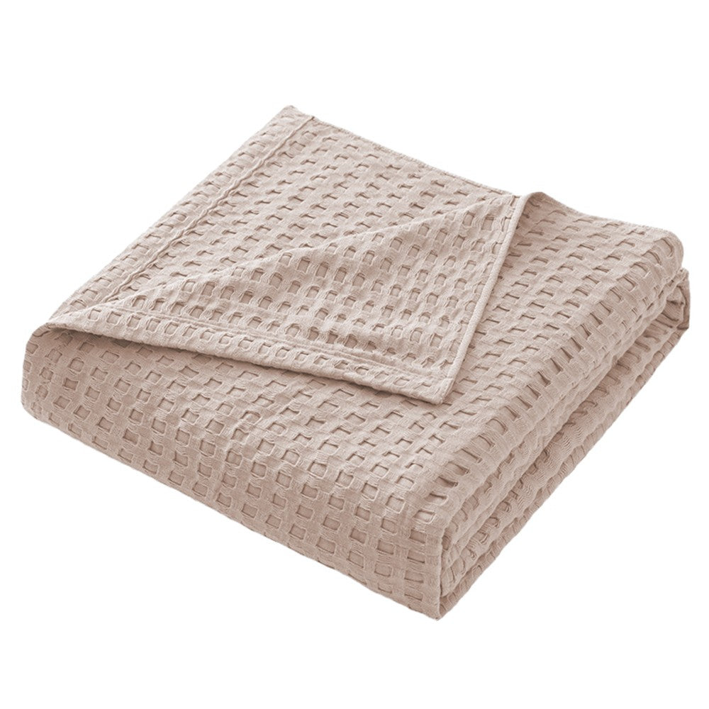 150x200cm Waffle Weave Blanket Cozy and Soft Pure Cotton Woven Blanket Khaki