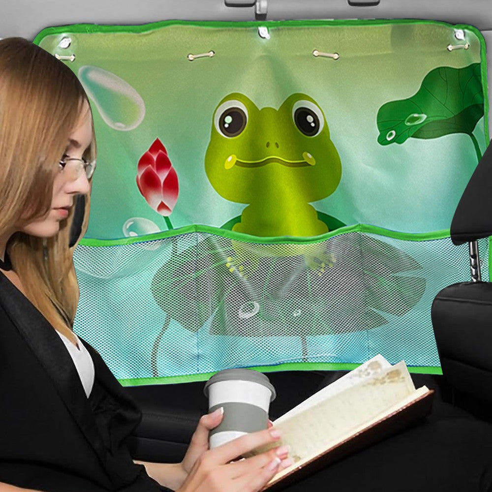 1Pc Car Rear Window Sun Shade for Baby Car Window Curtain with Net Pocket Green