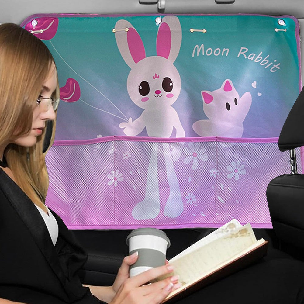 1Pc Car Rear Window Sun Shade for Baby Car Window Curtain with Net Pocket Pink