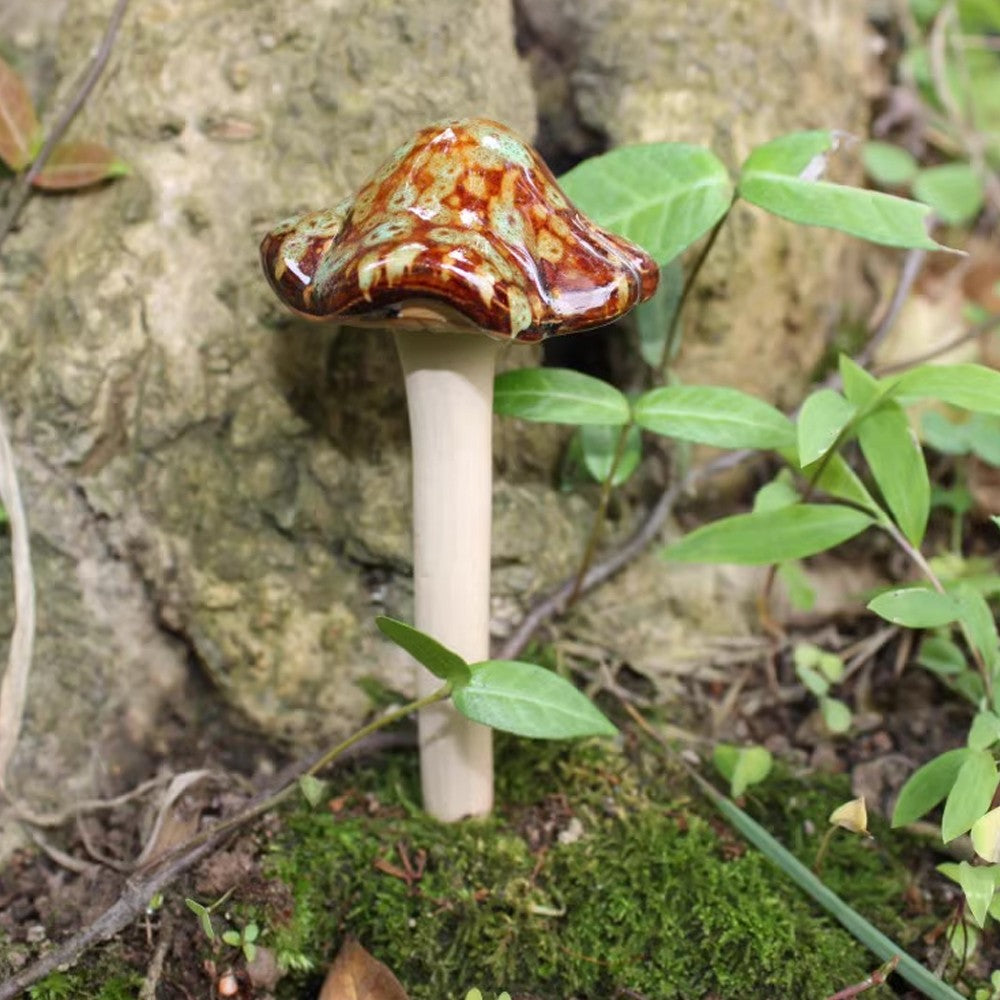 8Pcs Ceramic Mushroom Statue Figurine Potted Ornaments Garden Decor