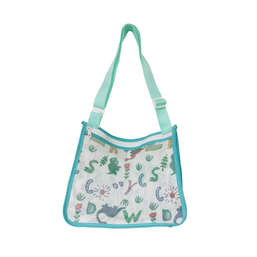 Beach Toy Storage Mesh Bag Kids Shell Collecting Bag with Adjustable Strap Green